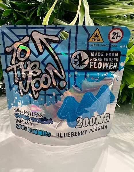 To the moon- Solventless Hash Rosin Infused Sour Gummies- Blueberry Plasma- 200mg