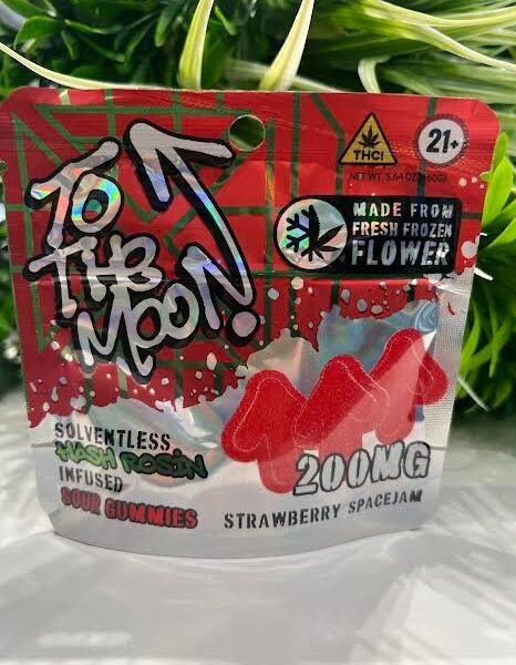 To the moon- Solventless Hash Rosin Infused Sour Gummies- Strawberry Spacejam- 200mg