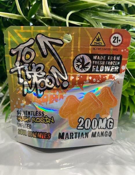 To the moon- Solventless Hash Rosin Infused Sour Gummies- Martian Mango- 200mg