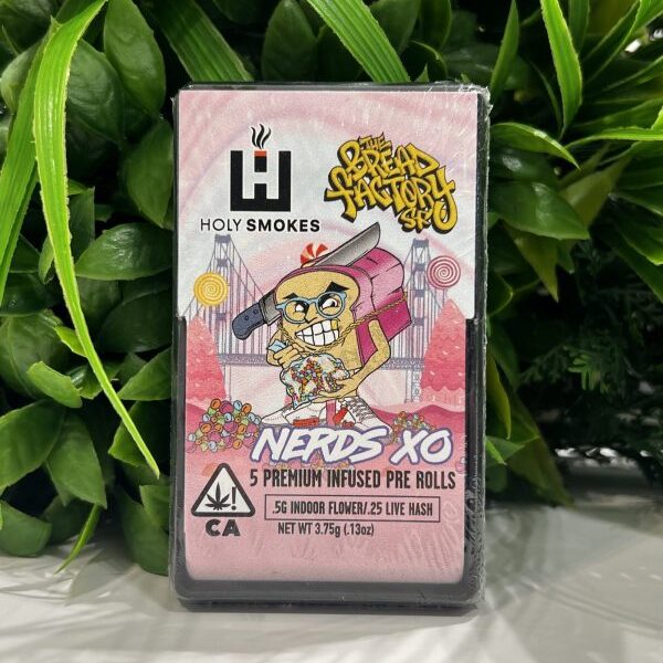 HOLY SMOKES- 5 INFUSED PRE-ROLLS- NERDS XO (SATIVA)