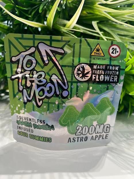 To the moon- Solventless Hash Rosin Infused Sour Gummies- Astro Apple- 200mg