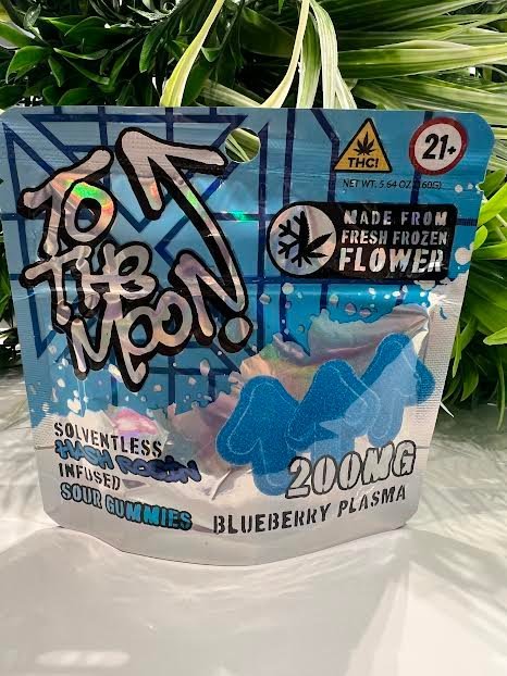 To the moon- Solventless Hash Rosin Infused Sour Gummies- Blueberry Plasma- 200mg