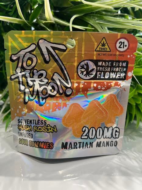 To the moon- Solventless Hash Rosin Infused Sour Gummies- Martian Mango- 200mg