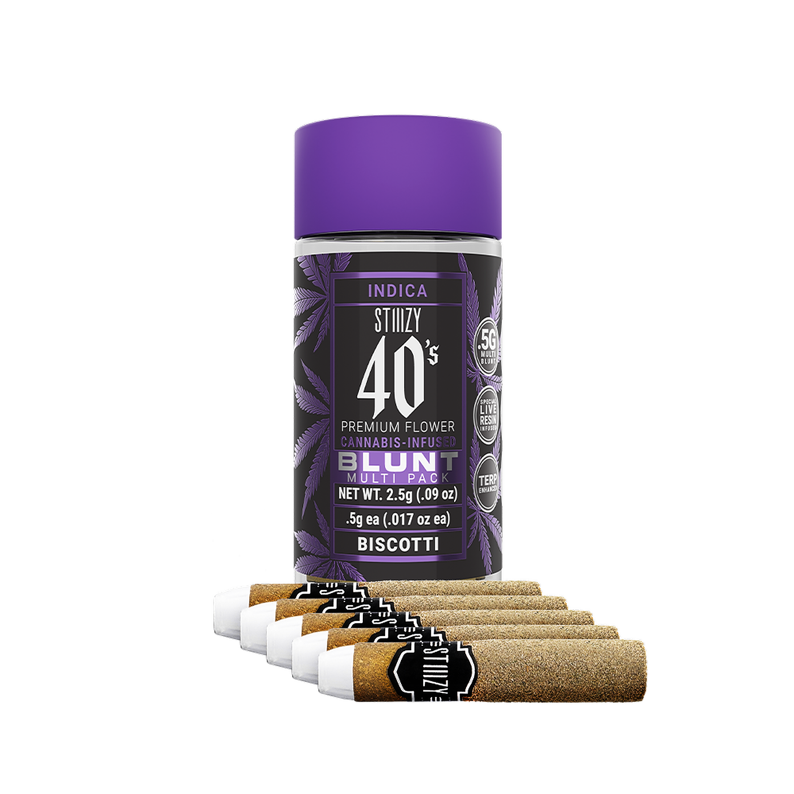 STIIIZY- 40’S INFUSED PREROLL 5 PACK- BISCOTTI