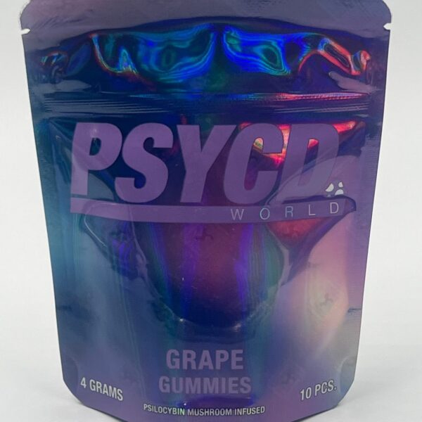 PSYCD WORLD PSILOCYBIN MUSHROOM INFUSED GUMMIES 4 GRAMS (10 PCS.) $40 PER BAG GRAPE