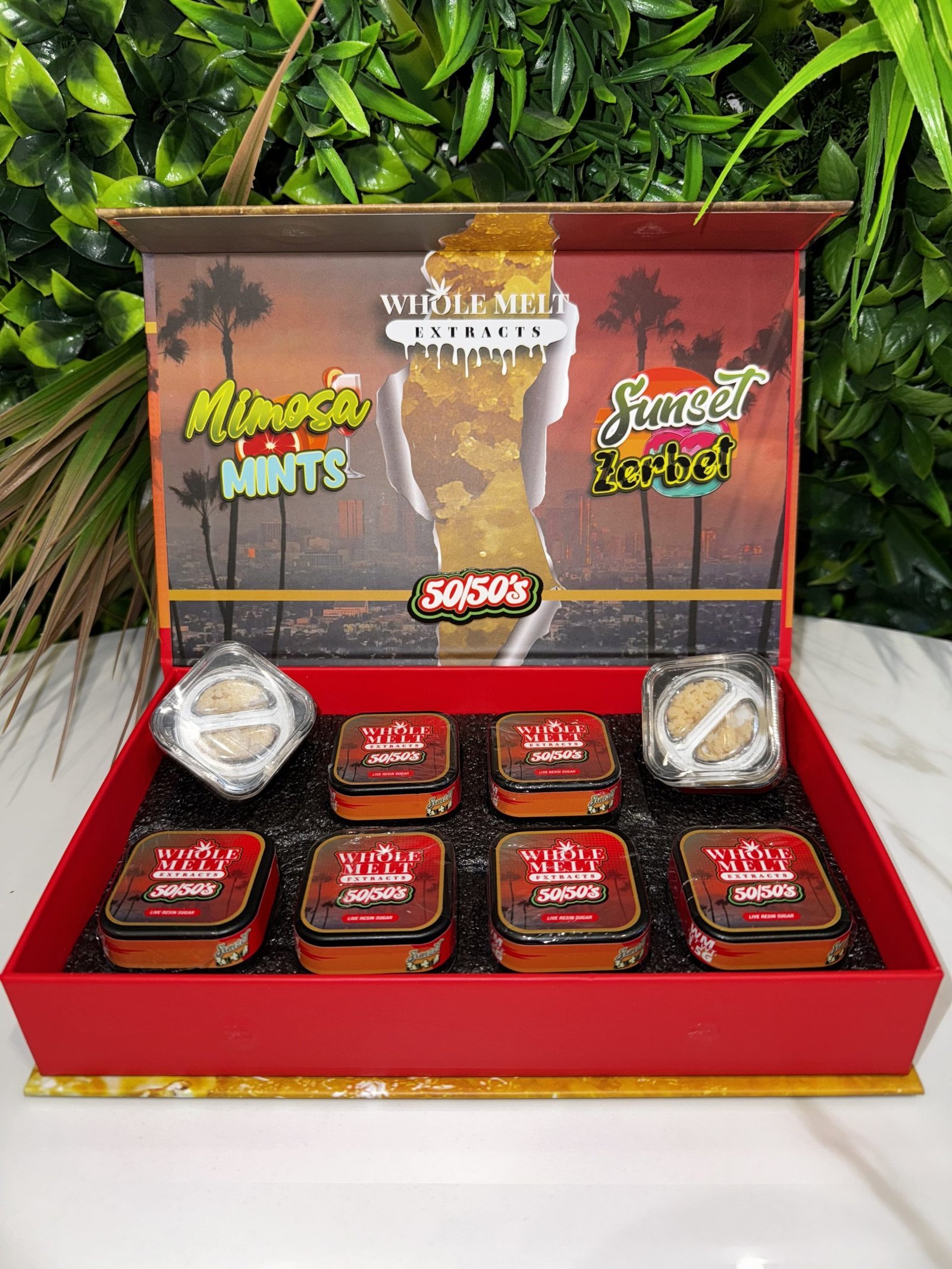 WHOLE MELT EXTRACTS- Premium Live Resin Sugar- 50/50s- MIMOSA MINTS/SUNSET ZERBET- 3.5g