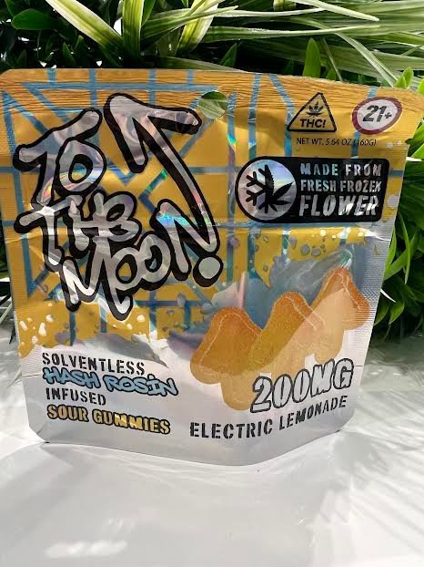 To the moon- Solventless Hash Rosin Infused Sour Gummies- Electric Lemonade- 200mg