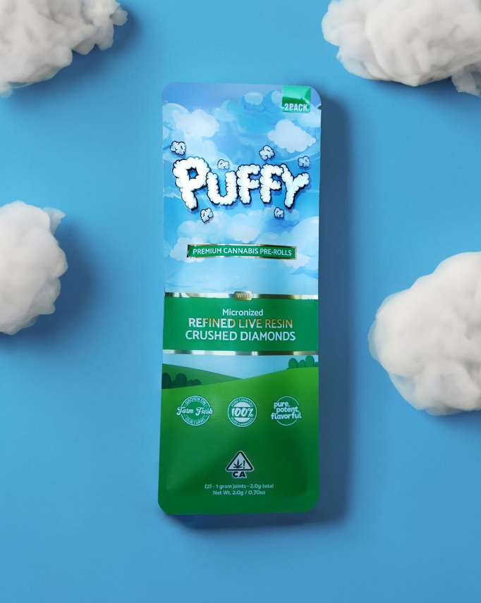 PUFFY- Live Resin/Crushed Diamond Infused 2pck Pre roll- WHITE RUNTZ